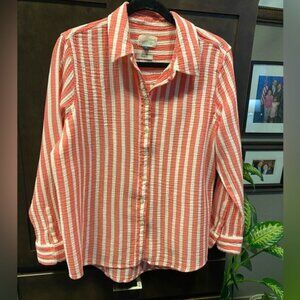 Size Medium Universal Thread dark pink and white striped shirt.